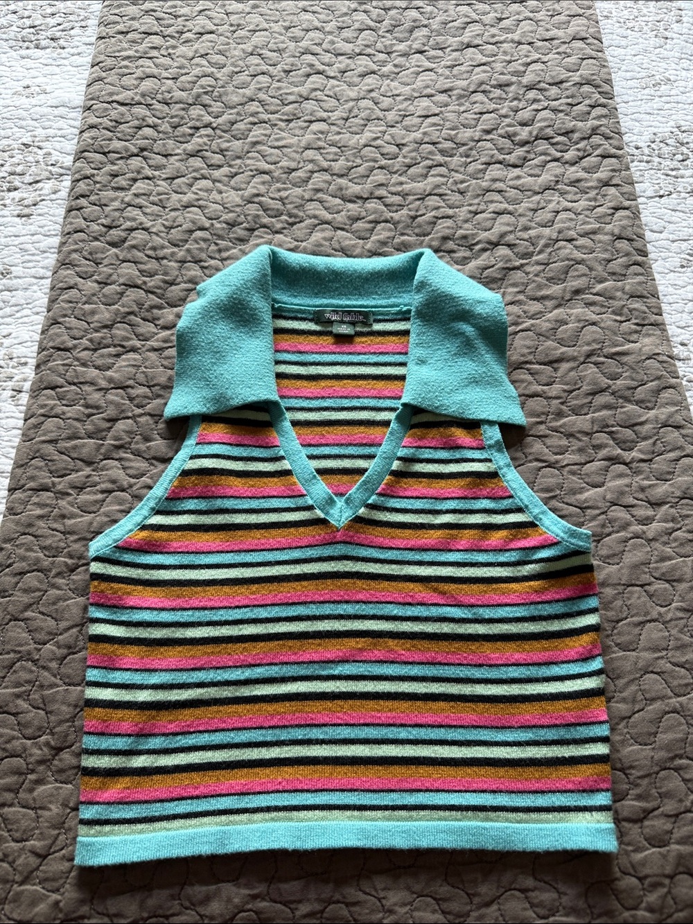 wild fable Teal Collared V-Neck Stripe Knit Tank
